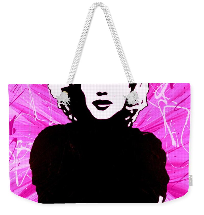 Marilyn Monroe Weekender Tote Bag featuring the painting Marilyn Monroe in Hot Pink by Bob Baker