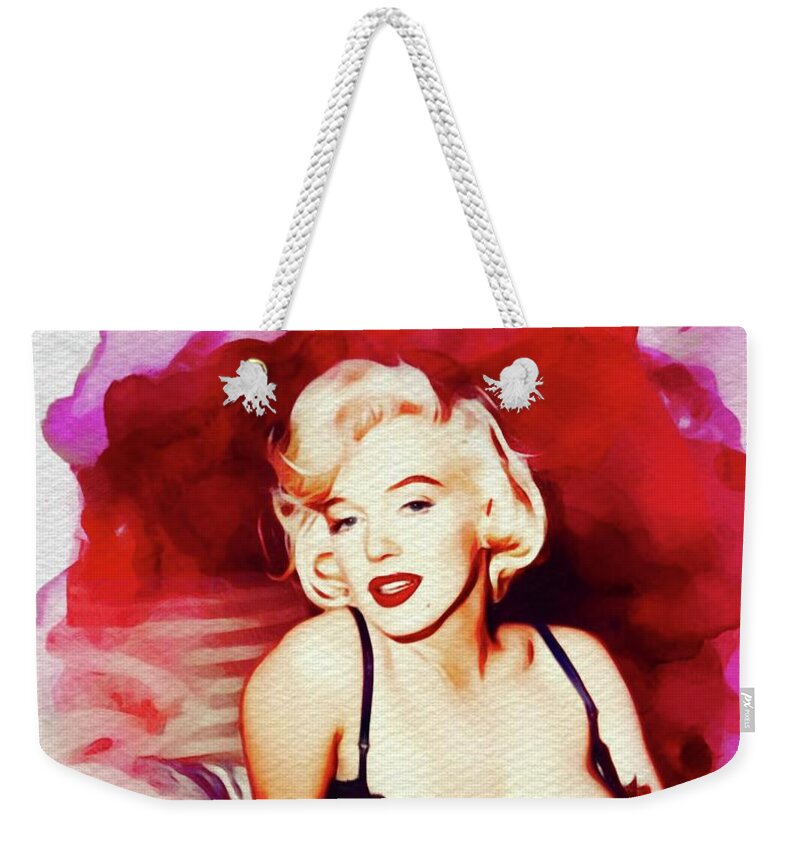 Marilyn Weekender Tote Bag featuring the painting Marilyn Monroe in Some Like It Hot by Esoterica Art Agency