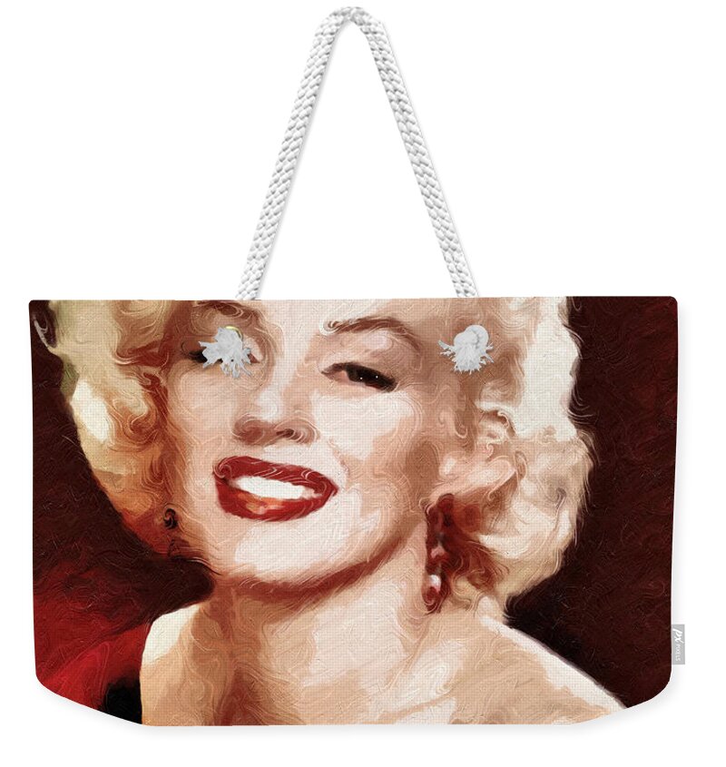 Marilyn Monroe Semi Abstract Weekender Tote Bag featuring the painting Marilyn Monroe Semi Abstract by Georgiana Romanovna