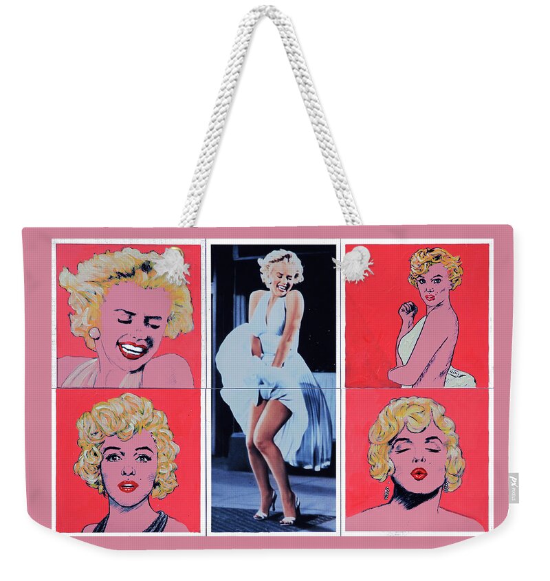 Marilyn Weekender Tote Bag featuring the painting Marilyn Monroe with Sketches by John Lautermilch