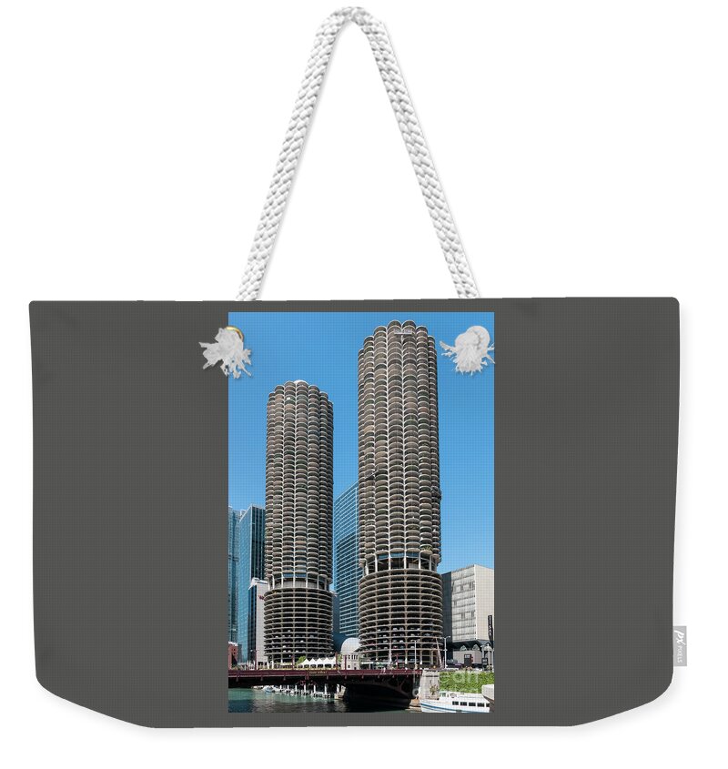 Chicago Weekender Tote Bag featuring the photograph Marina City by David Levin