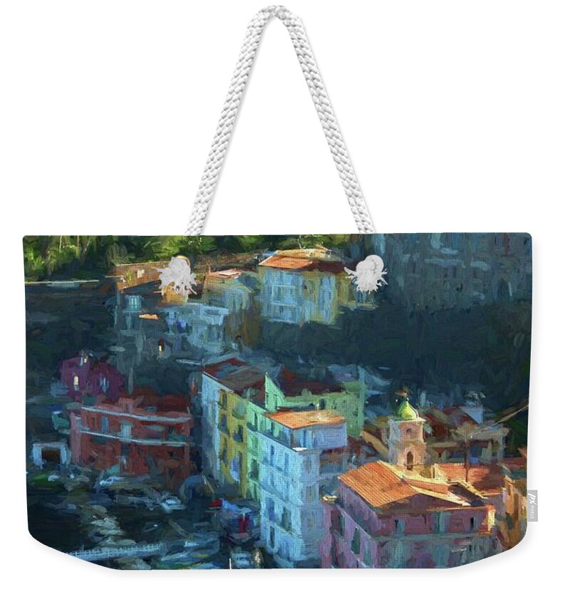 Photopainting Weekender Tote Bag featuring the photograph Marina Grande And Beyond Colored Pencil by Allan Van Gasbeck