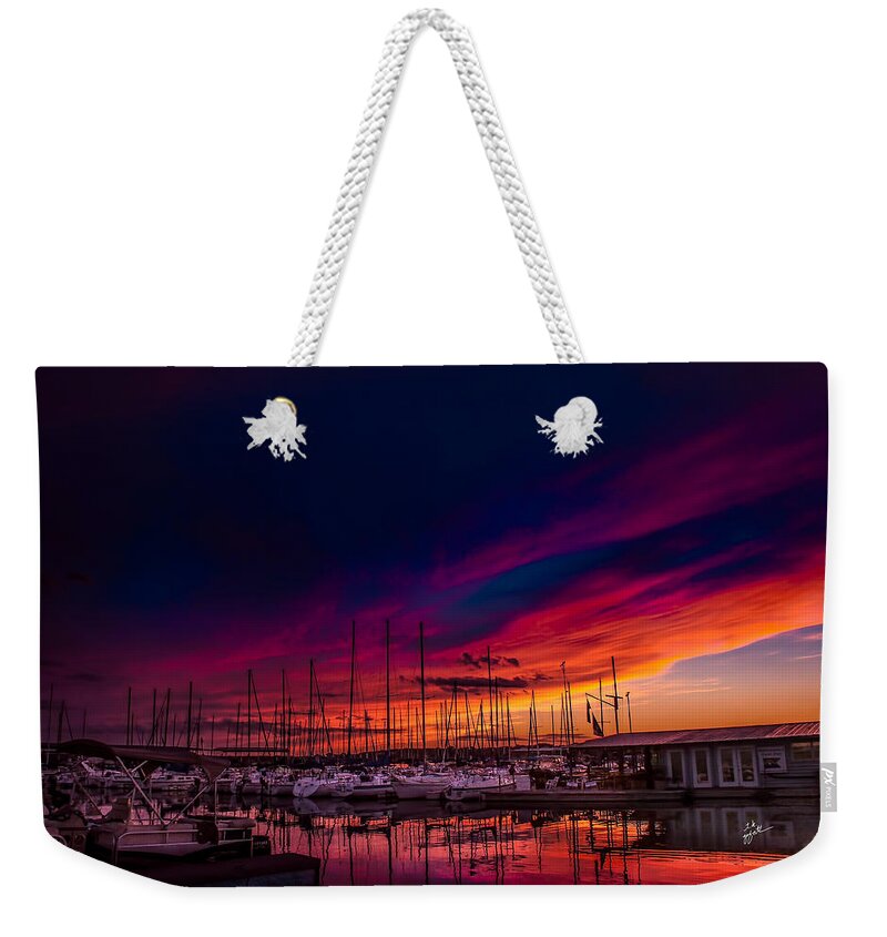 Marina Weekender Tote Bag featuring the photograph Marina Sunset by TK Goforth