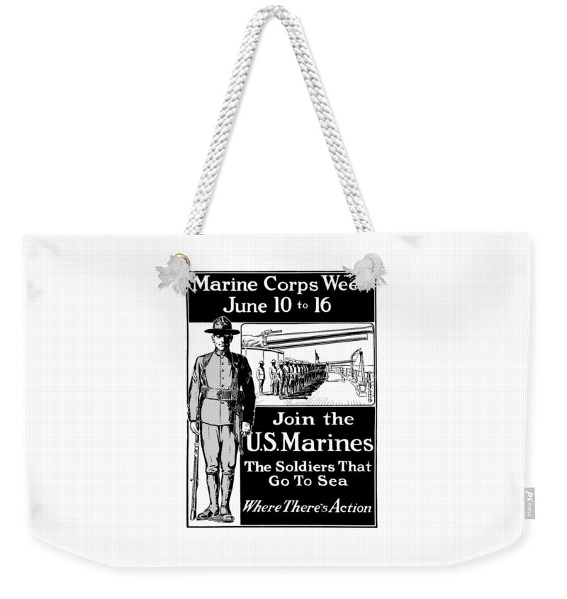 Marine Corps Weekender Tote Bag featuring the mixed media Marine Corps Week - WW1 by War Is Hell Store