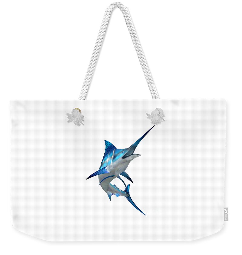 Blue Marlin Weekender Tote Bag featuring the painting Marlin Fish on White by Corey Ford