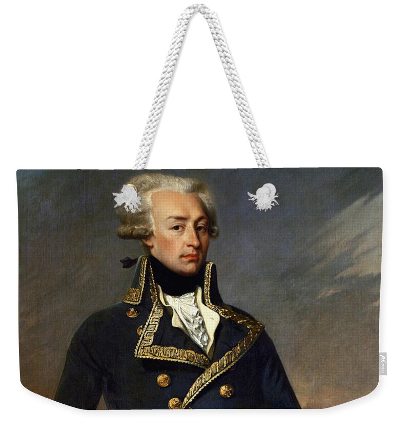 Lafayette Weekender Tote Bag featuring the painting Marquis de Lafayette Painting - Joseph-Desire Court by War Is Hell Store