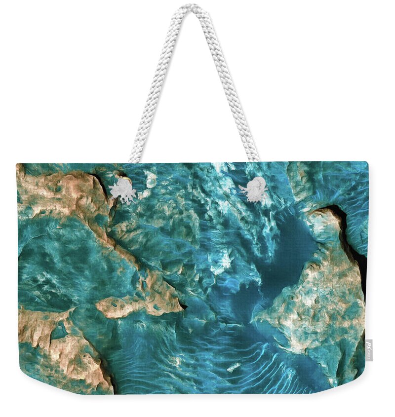 Mars Weekender Tote Bag featuring the photograph Mars surface painting with cyan tones by Matthias Hauser