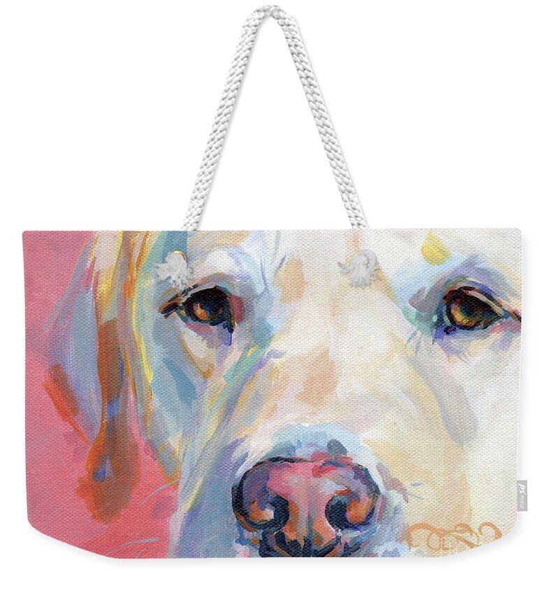 Yellow Lab Weekender Tote Bag featuring the painting Martha's Pink Nose by Kimberly Santini