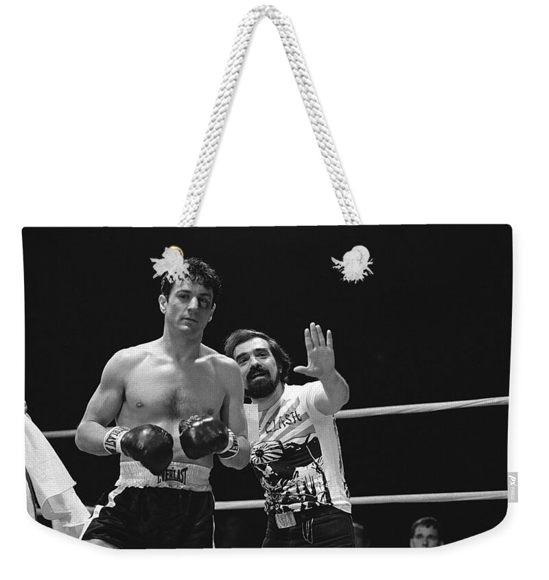 Martin Scorsese And Robert Deniro Publicity Photo Raging Bull 2 1980 Weekender Tote Bag featuring the photograph Martin Scorsese and Robert DeNiro publicity photo Raging Bull 2 1980 by David Lee Guss