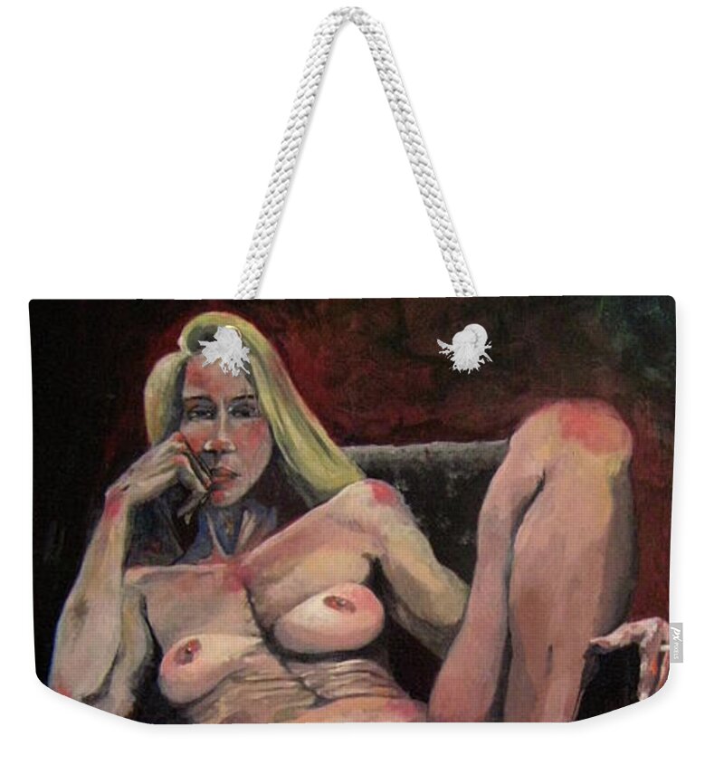Nude Weekender Tote Bag featuring the painting Martine by Ray Agius