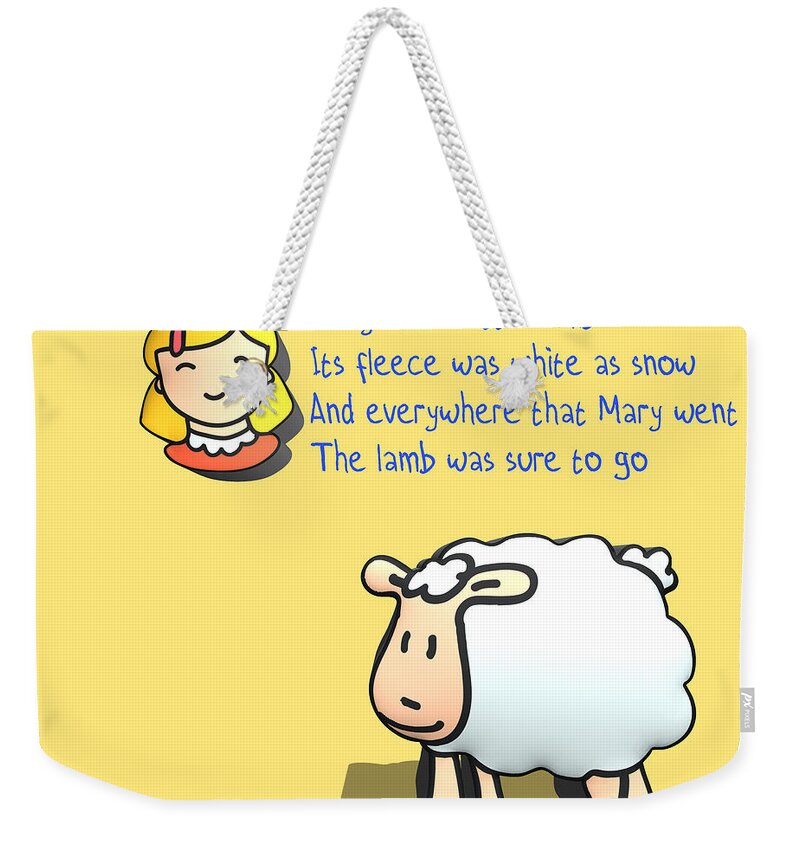 Mary Weekender Tote Bag featuring the digital art Mary had a little lamb by Humorous Quotes