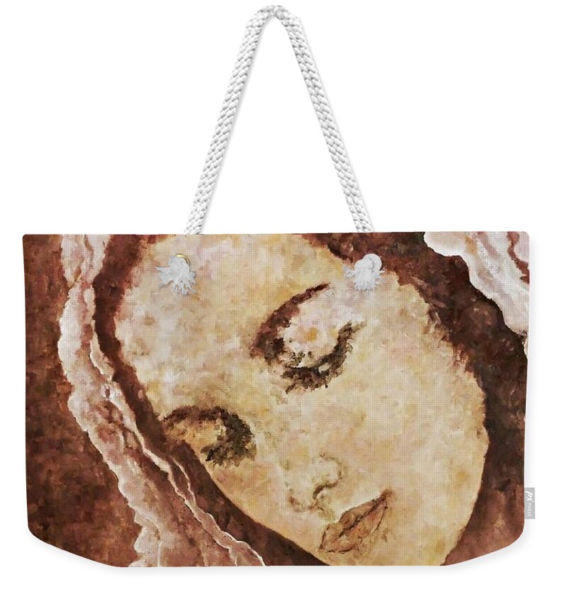 Mary Weekender Tote Bag featuring the painting Mary Mother of Jesus by Amalia Suruceanu