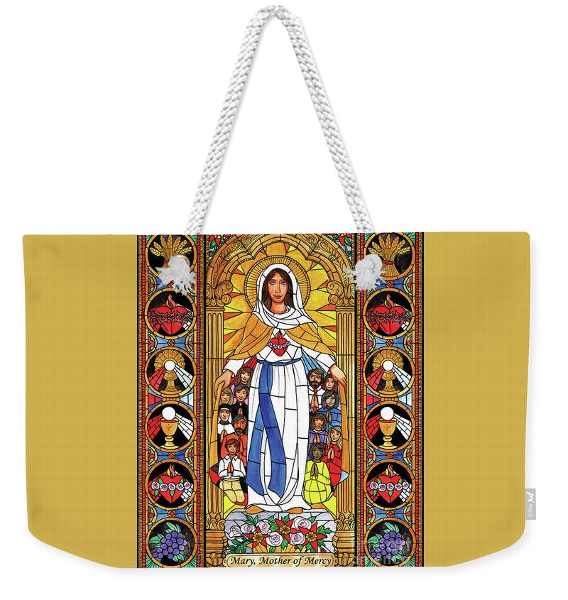 Mary Weekender Tote Bag featuring the painting Mary, Mother of Mercy by Brenda Nippert