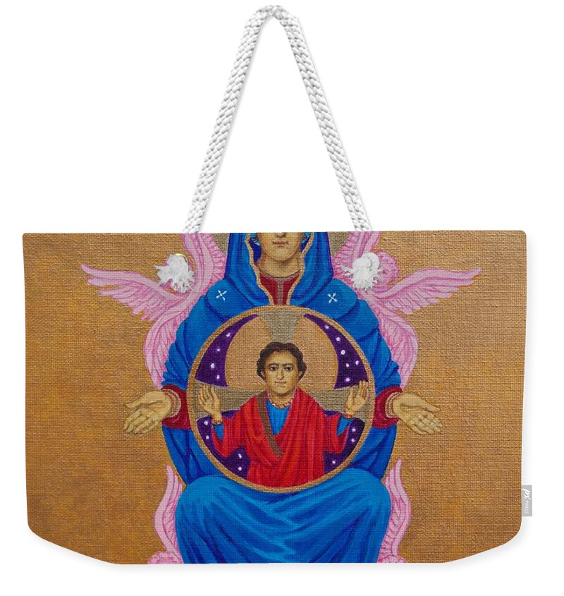 Mary Mother Of God Weekender Tote Bag featuring the painting Mary Mother of Mercy Icon - Jubilee Year of Mercy by Michele Myers