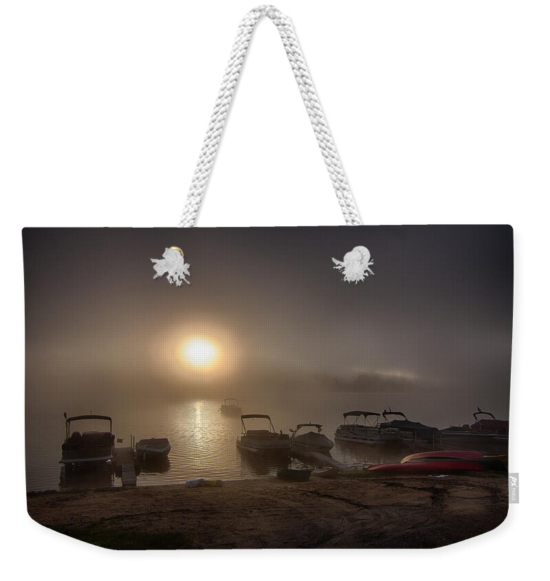 Mascoma Lake Weekender Tote Bag featuring the photograph Mascoma lake foggy morning by Jeff Folger