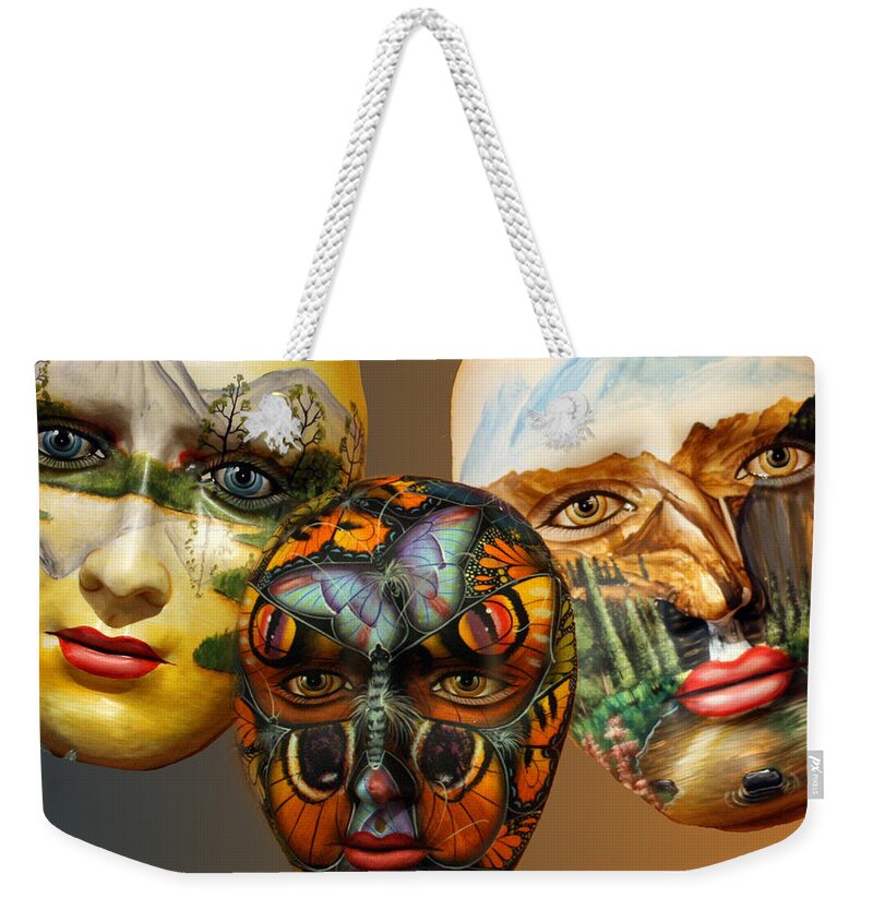 Mask Weekender Tote Bag featuring the photograph Masks on the Wall by Farol Tomson