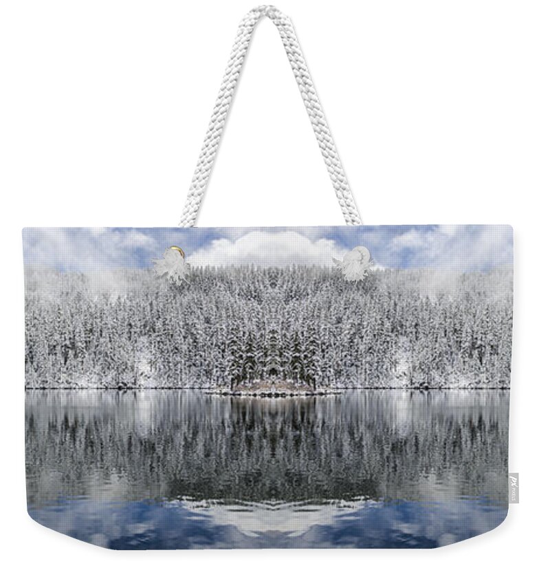 Hike Weekender Tote Bag featuring the digital art Mason Lake Reflection by Pelo Blanco Photo