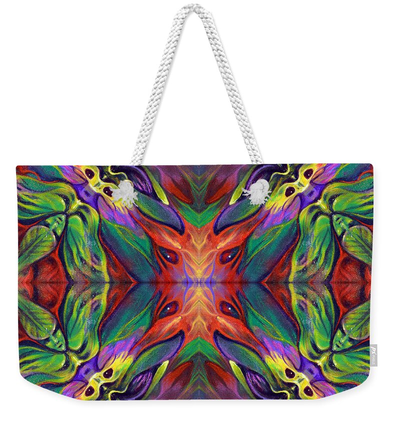 Rorshach Weekender Tote Bag featuring the painting Masqparade Tapestry 7F by Ricardo Chavez-Mendez