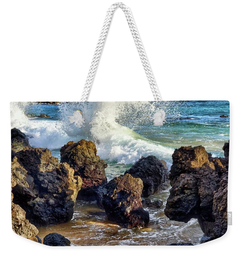 Maui Weekender Tote Bag featuring the photograph Maui Wave Crash by Eddie Yerkish
