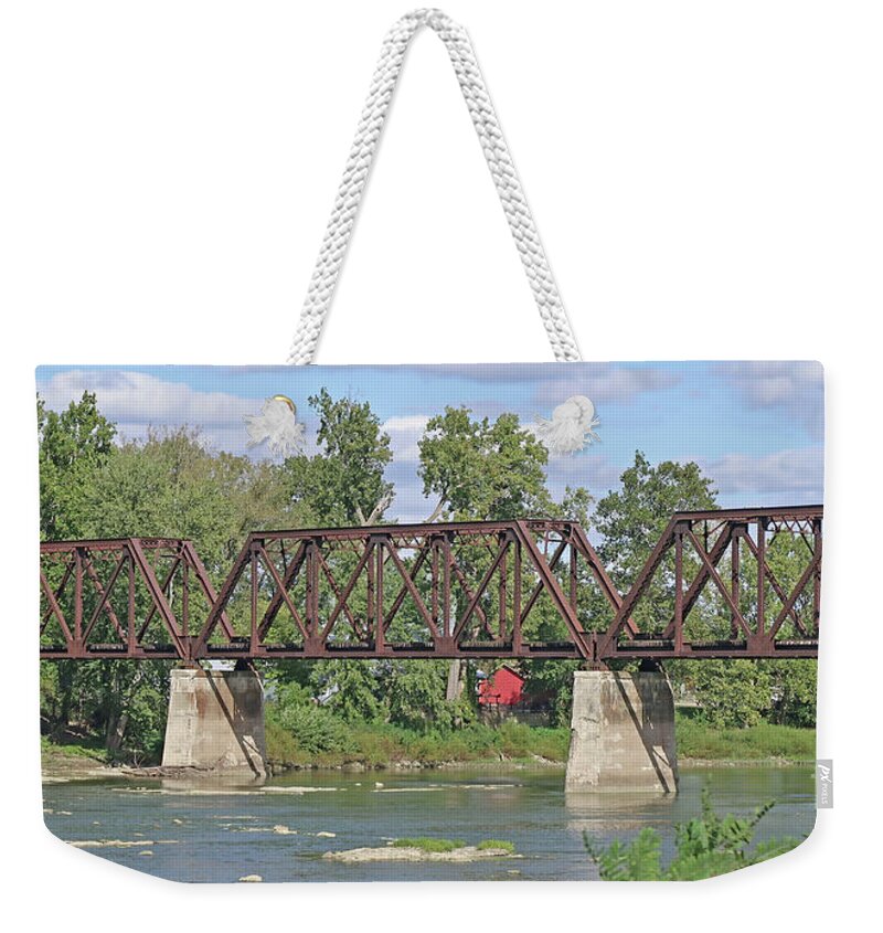 Bridge Weekender Tote Bag featuring the photograph Maumee River Crossing by Ann Horn