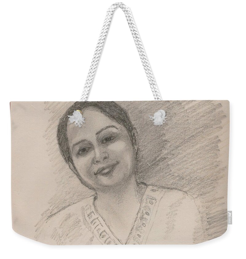 Maya Weekender Tote Bag featuring the drawing Maya by Asha Sudhaker Shenoy