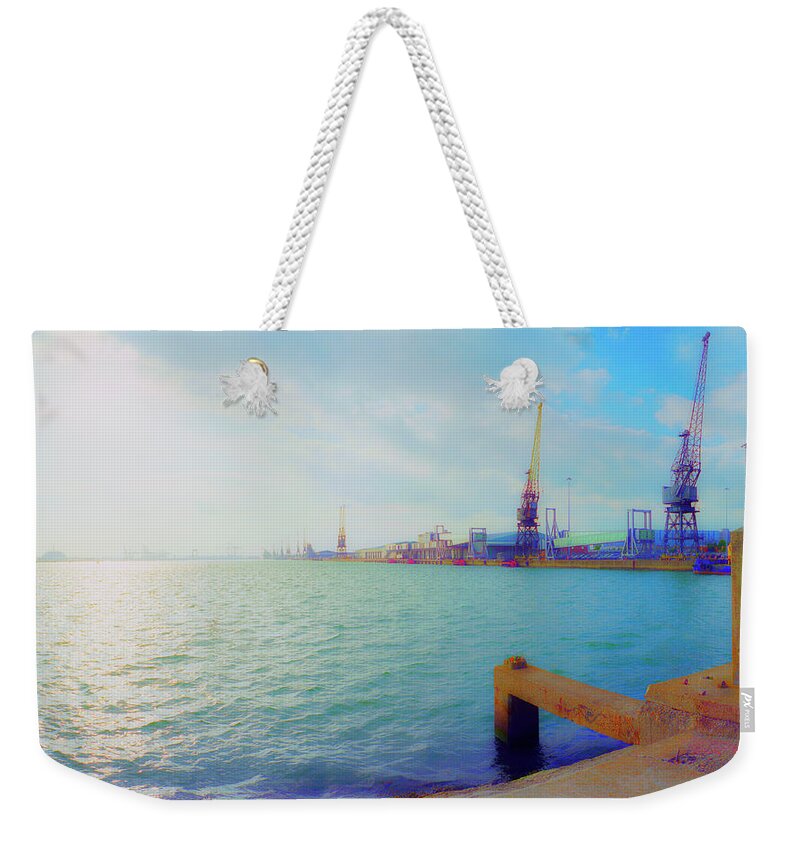 Sand Weekender Tote Bag featuring the photograph Mayflower Docks by Jan W Faul