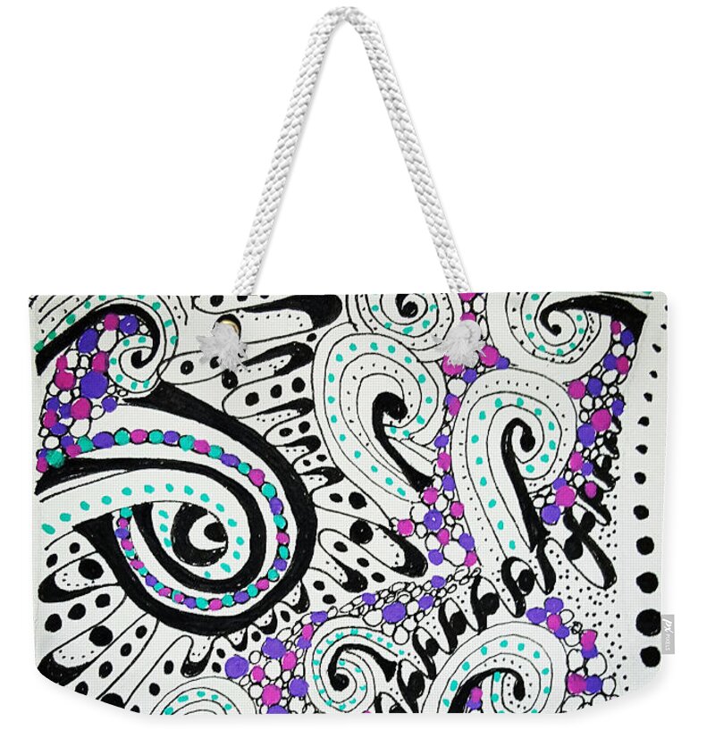 Zentangle Weekender Tote Bag featuring the drawing Maze by Carole Brecht