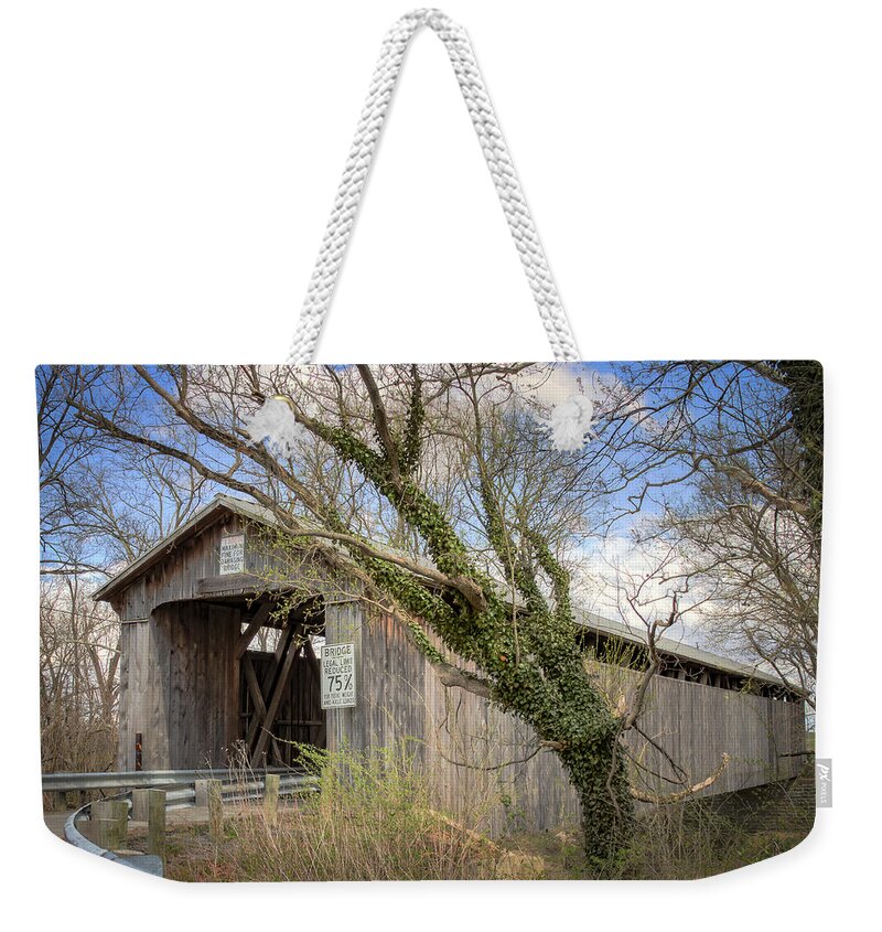 America Weekender Tote Bag featuring the photograph McCafferty Covered Bridge by Jack R Perry