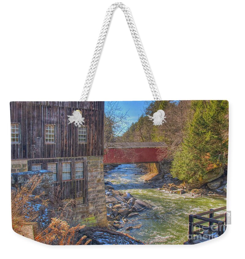 Mcconnells Mill Winter Weekender Tote Bag featuring the digital art McConnells Mill Winter by Randy Steele