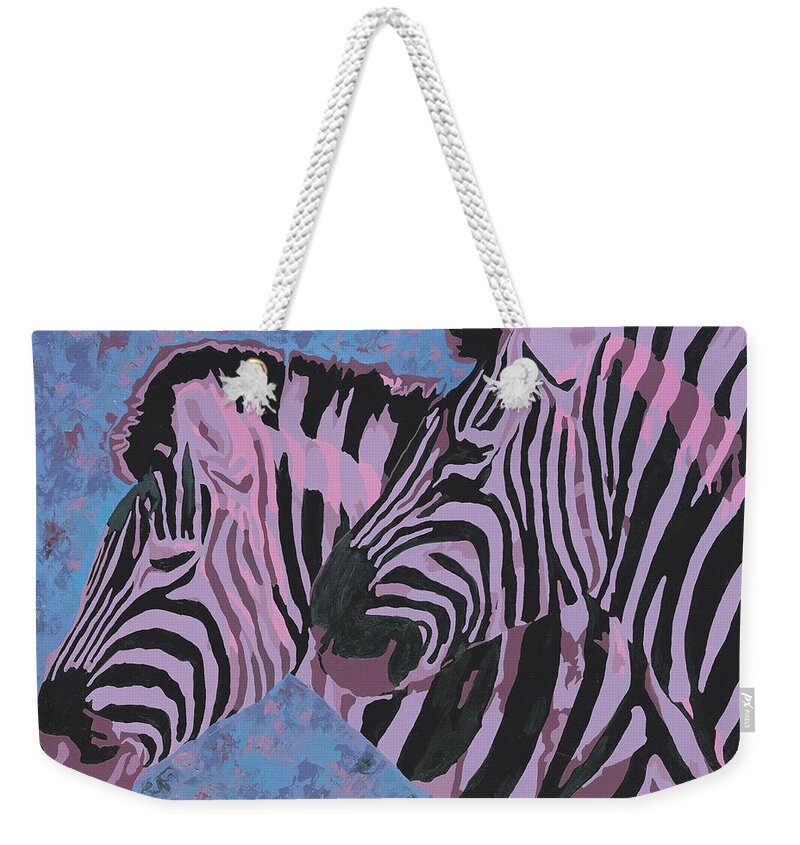 Zebra Weekender Tote Bag featuring the painting Me And My gal by Cheryl Bowman