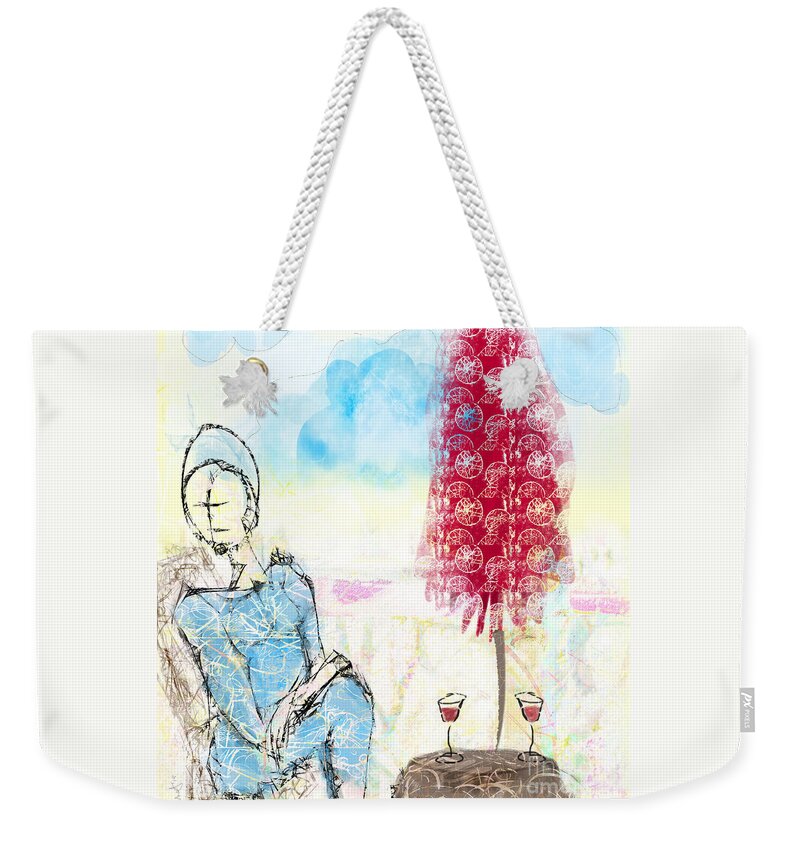 Abstract Weekender Tote Bag featuring the digital art Me, Myself and Wine by Gabrielle Schertz
