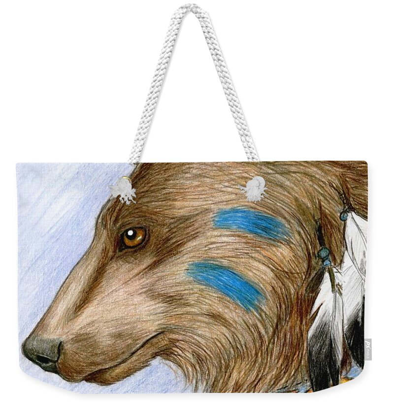 Native American Weekender Tote Bag featuring the drawing Medicine Bear by Brandy Woods