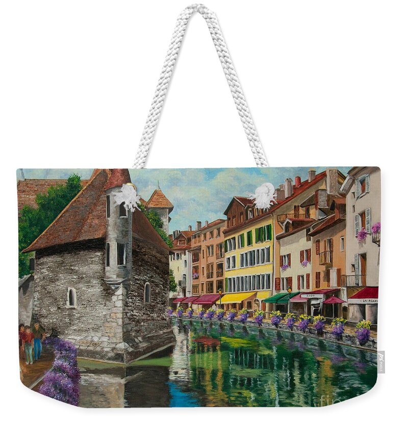 Annecy France Art Weekender Tote Bag featuring the painting Medieval Jail in Annecy by Charlotte Blanchard