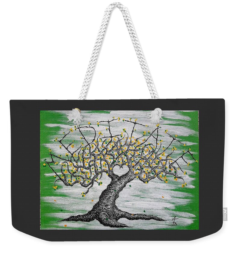 Meditate Weekender Tote Bag featuring the drawing Meditate Love Tree by Aaron Bombalicki