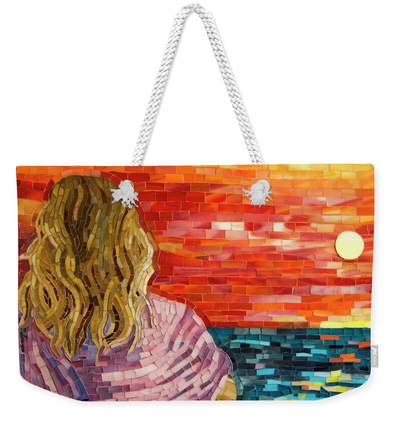 Mediterranean Weekender Tote Bag featuring the mixed media Mediterranean Sunset detail by Adriana Zoon