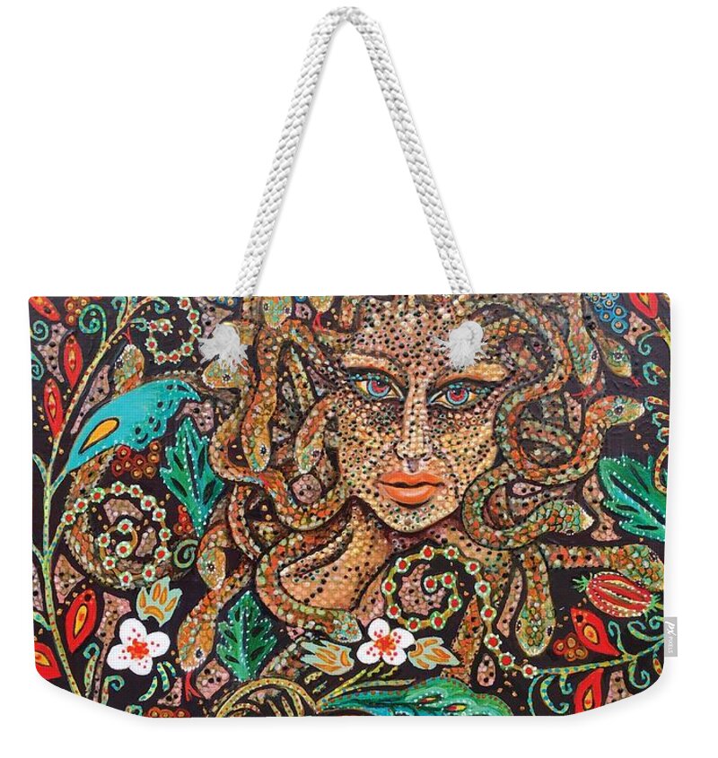 Medusa Weekender Tote Bag featuring the painting Medusa by Linda Markwardt