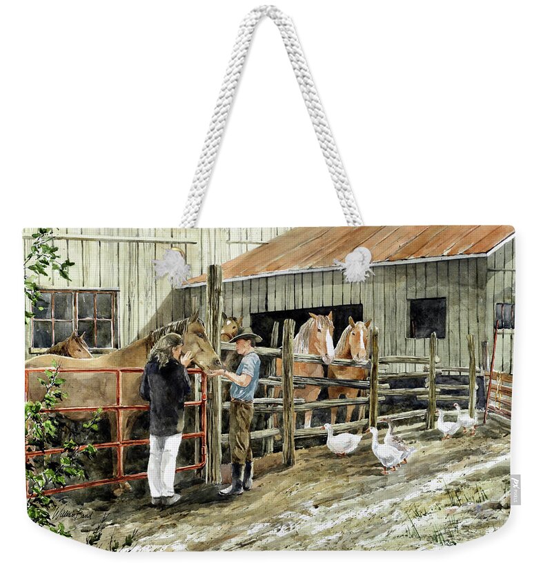 Horses Weekender Tote Bag featuring the painting Meeting Place by William Band