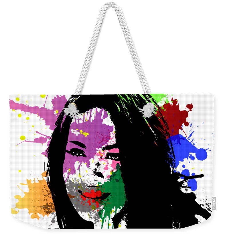 Megan Fox Weekender Tote Bag featuring the digital art Megan Fox Pop Art by Ricky Barnard