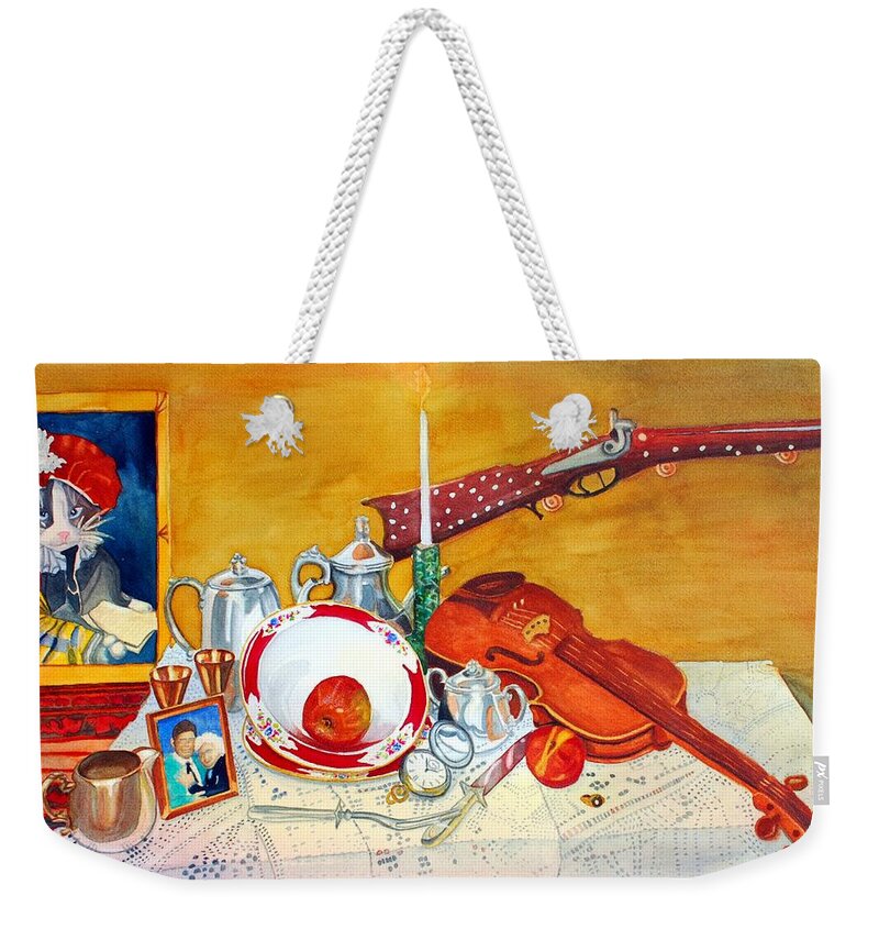 Watercolor Weekender Tote Bag featuring the painting Meine Familie Geschichte by Gerald Carpenter