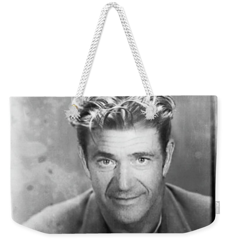 Mel Gibson Weekender Tote Bag featuring the photograph Mel Gibson Mug Shot Vertical Black And White by Tony Rubino