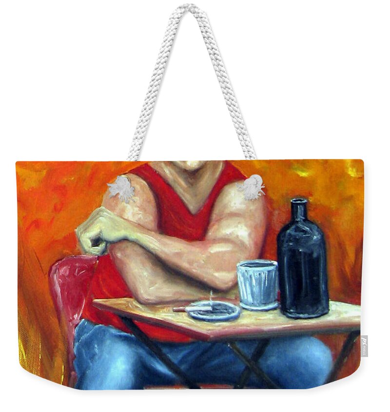 Wine And Smoke Weekender Tote Bag featuring the painting Melancholy Reflections by Leonardo Ruggieri