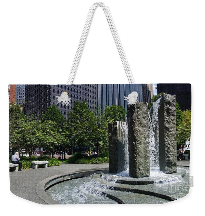 Mellon Green Park And Fountain Weekender Tote Bag featuring the photograph Mellon Green Fountain Pittsburgh Pennsylvania by Amy Cicconi