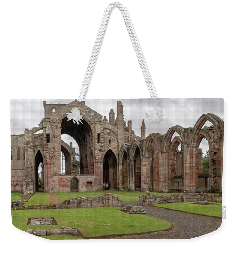 Abbey Weekender Tote Bag featuring the photograph Melrose Abbey Panorama by Teresa Wilson