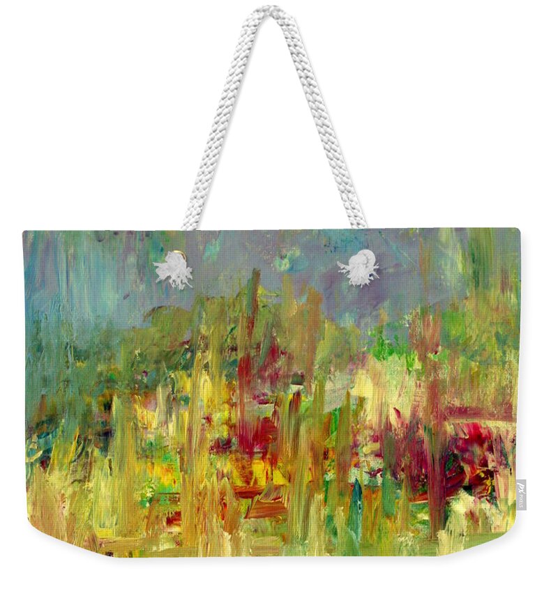 Abstract Weekender Tote Bag featuring the painting Memories of Grandmothers Flower Garden by Julie Lueders 