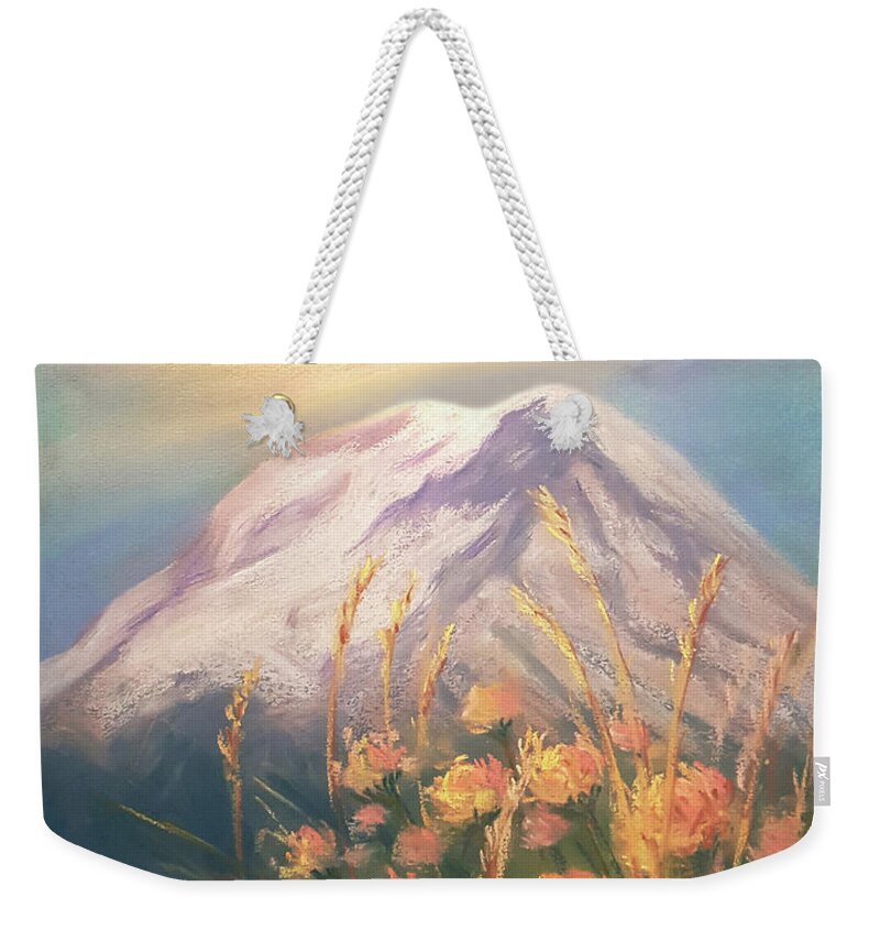 Mount Rainier Weekender Tote Bag featuring the painting Memories of Mount Rainier by Yoonhee Ko