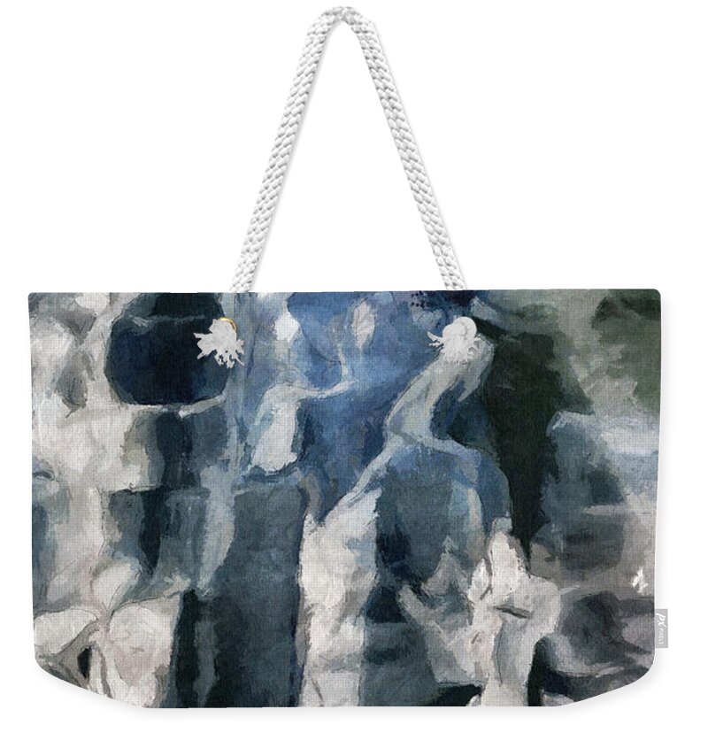 Contemporary Abstract Weekender Tote Bag featuring the painting Memory Hotel - Dark Canvas Abstract Art by Modern Abstract