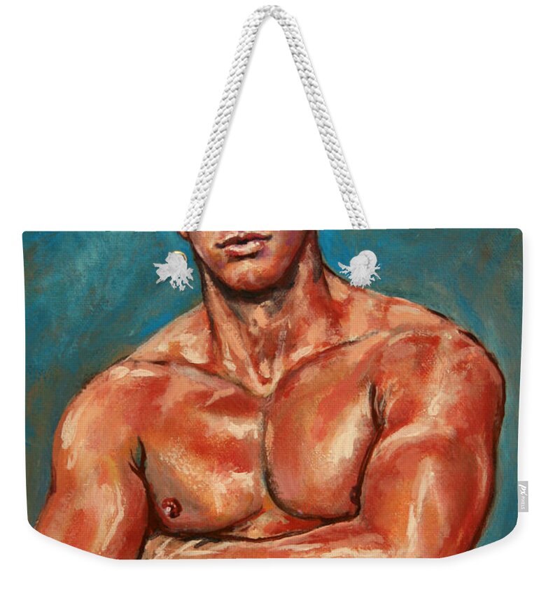 Muscle Weekender Tote Bag featuring the painting Man Sweat by Marc DeBauch