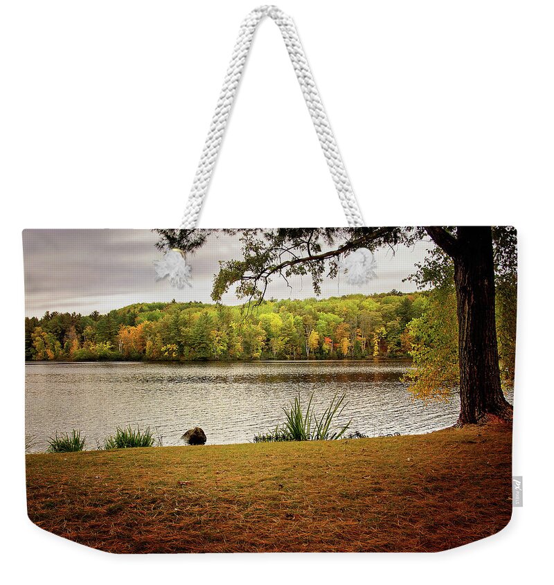 Menominee River In Autumn Print Weekender Tote Bag featuring the photograph Menominee River in Autumn by Gwen Gibson