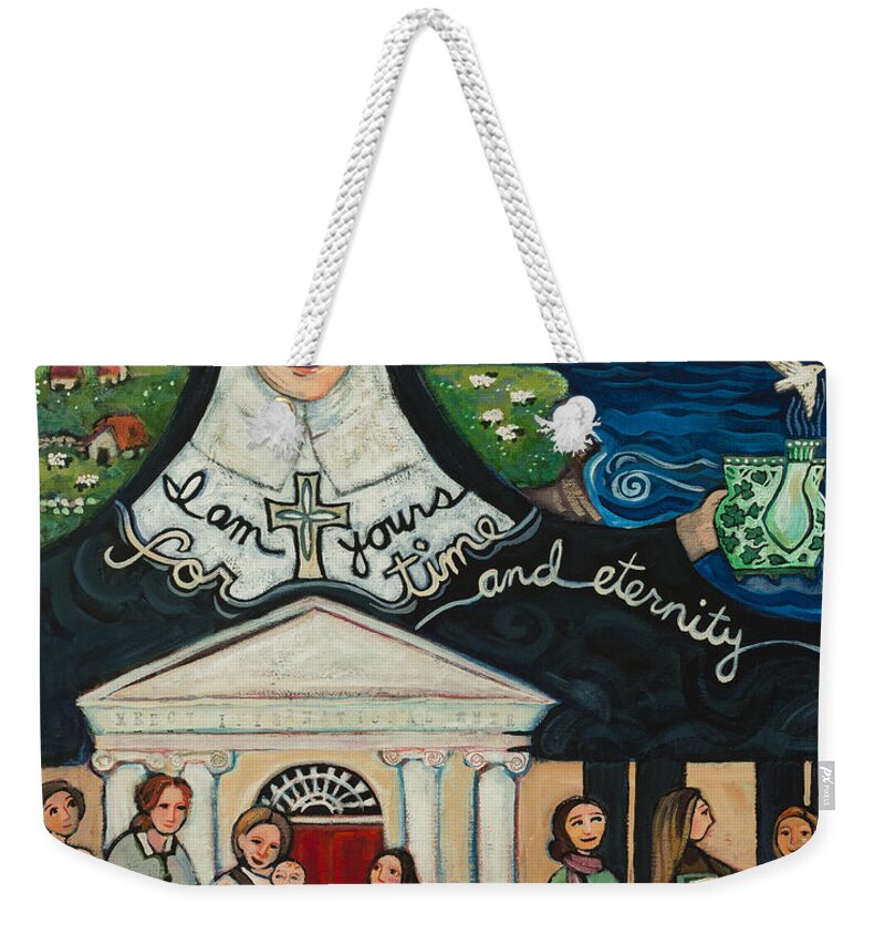 Jen Norton Weekender Tote Bag featuring the painting Mercy Foundress Catherine McAuley by Jen Norton