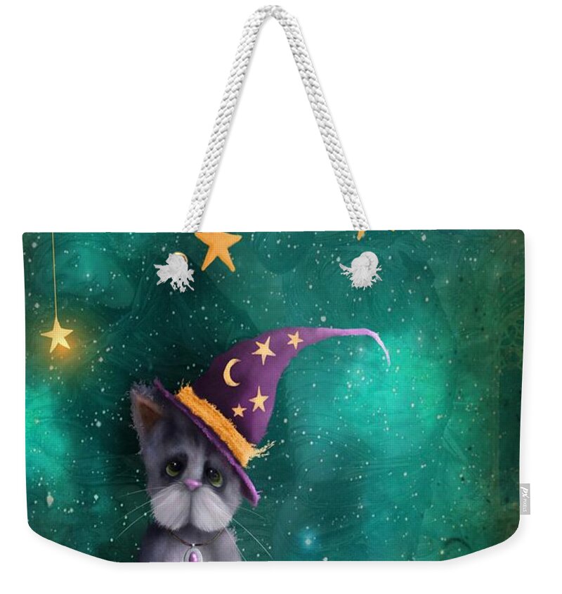 Cat Weekender Tote Bag featuring the painting Merlin The Moggy Cat by Joe Gilronan